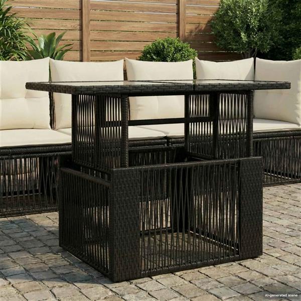 Grote foto vidaxl tuinstafel zwart 100 x 55 x 37 cm pe rattan en glas tuin en terras tuinmeubelen