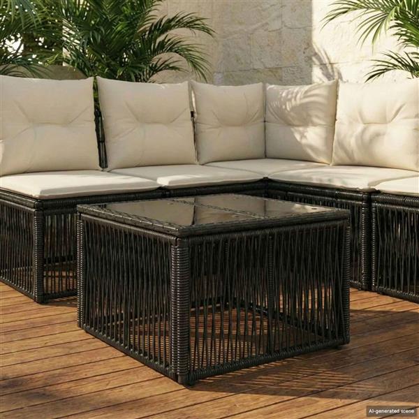 Grote foto vidaxl tuintafel zwart 55 x 55 x 37 cm pe rattan en glas tuin en terras tuinmeubelen