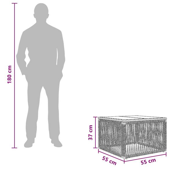 Grote foto vidaxl tuintafel zwart 55 x 55 x 37 cm pe rattan en glas tuin en terras tuinmeubelen