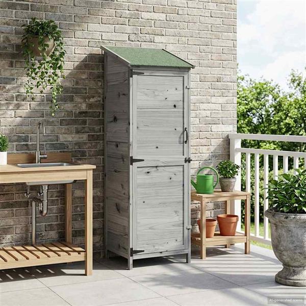Grote foto vidaxl tuinschuur grijs 59 5 x 56 x 176 5 cm bewerkt hout tuin en terras tuinhuisjes en blokhutten