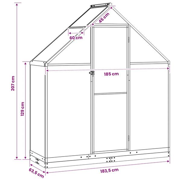 Grote foto vidaxl tuin serre met de deur antracietkleurig 183 5 x 63 5 x 207 cm tuin en terras overige tuin en terras