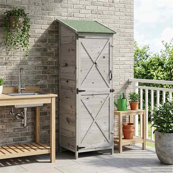 Grote foto vidaxl tuinschuur grijs 59 5 x 56 x 176 5 cm bewerkt hout tuin en terras tuinhuisjes en blokhutten