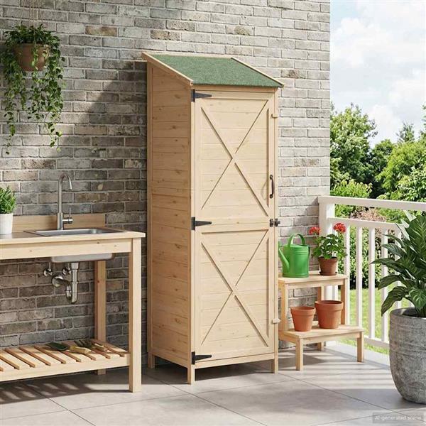 Grote foto vidaxl tuinschuur naturel 59 5 x 56 x 176 5 cm bewerkt hout tuin en terras tuinhuisjes en blokhutten