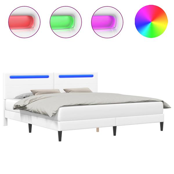 Grote foto vidaxl bedframe met led stripverlichting wit 200 x 200 cm kunstleer antiek en kunst stoelen en banken