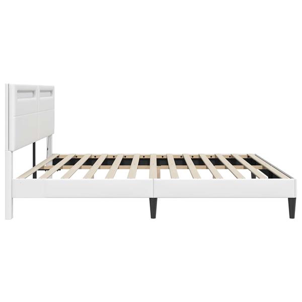 Grote foto vidaxl bedframe met led stripverlichting wit 200 x 200 cm kunstleer antiek en kunst stoelen en banken