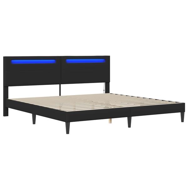 Grote foto vidaxl bedframe met led stripverlichting zwart 200 x 200 cm kunstleer antiek en kunst stoelen en banken