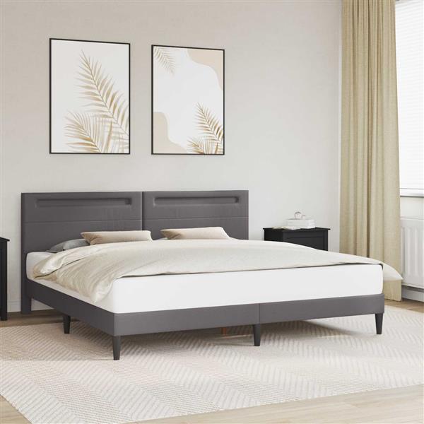 Grote foto vidaxl bedframe met led stripverlichting grijs 200 x 200 cm kunstleer antiek en kunst stoelen en banken