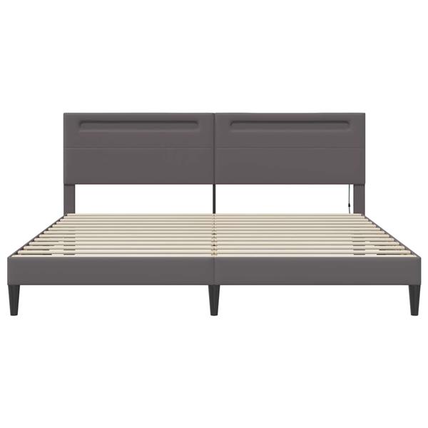Grote foto vidaxl bedframe met led stripverlichting grijs 200 x 200 cm kunstleer antiek en kunst stoelen en banken