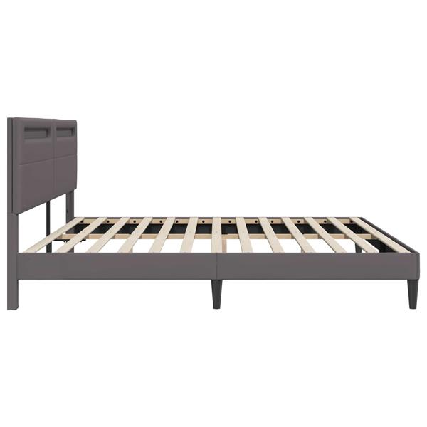 Grote foto vidaxl bedframe met led stripverlichting grijs 200 x 200 cm kunstleer antiek en kunst stoelen en banken