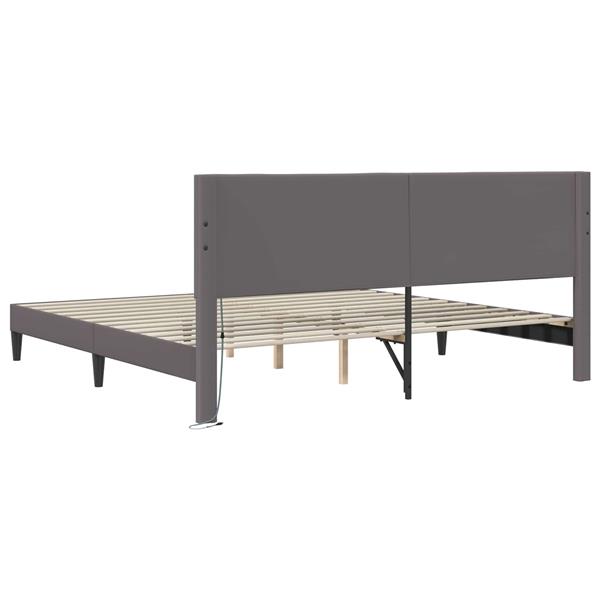 Grote foto vidaxl bedframe met led stripverlichting grijs 200 x 200 cm kunstleer antiek en kunst stoelen en banken