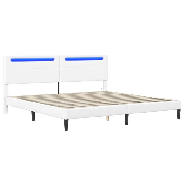 Grote foto vidaxl bedframe met led stripverlichting wit 180 x 200 cm kunstleer antiek en kunst stoelen en banken