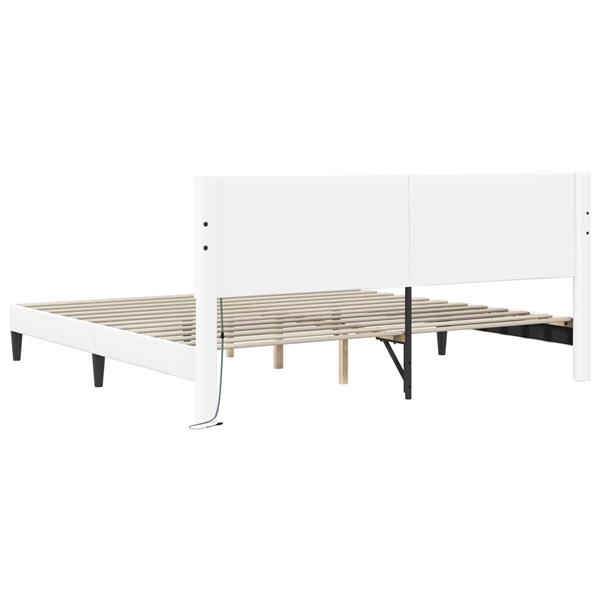 Grote foto vidaxl bedframe met led stripverlichting wit 180 x 200 cm kunstleer antiek en kunst stoelen en banken