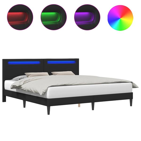 Grote foto vidaxl bedframe met led stripverlichting zwart 180 x 200 cm kunstleer antiek en kunst stoelen en banken