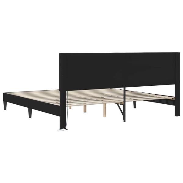 Grote foto vidaxl bedframe met led stripverlichting zwart 180 x 200 cm kunstleer antiek en kunst stoelen en banken