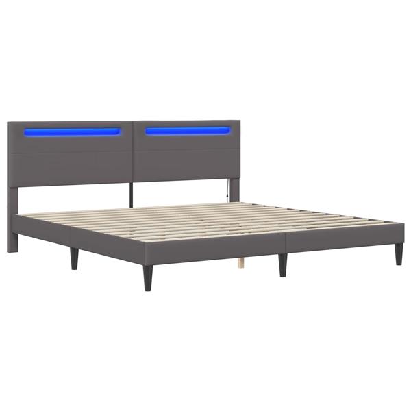 Grote foto vidaxl bedframe met led stripverlichting grijs 180 x 200 cm kunstleer antiek en kunst stoelen en banken