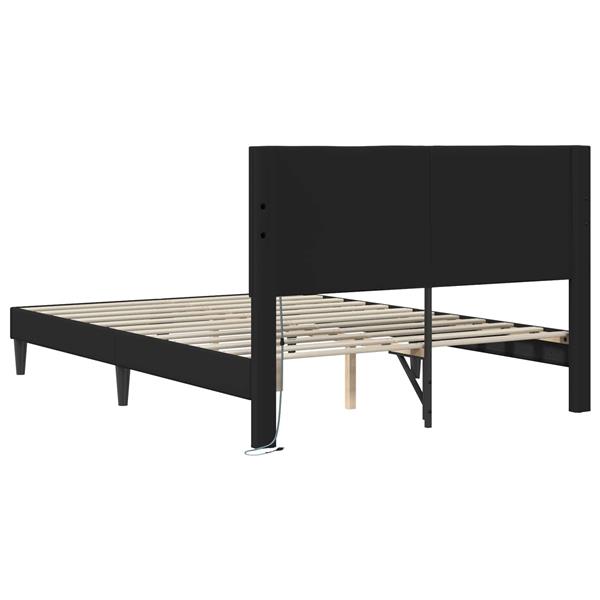 Grote foto vidaxl bedframe met led stripverlichting zwart 160 x 200 cm kunstleer antiek en kunst stoelen en banken