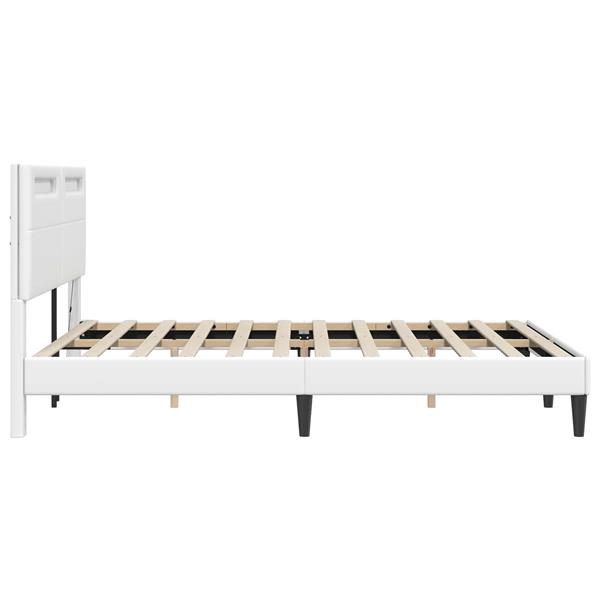 Grote foto vidaxl bedframe met led stripverlichting wit 140 x 200 cm kunstleer antiek en kunst stoelen en banken