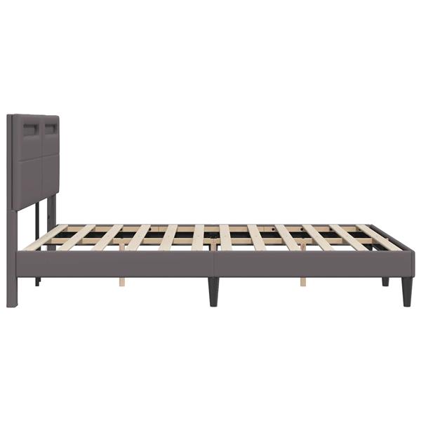 Grote foto vidaxl bedframe met led stripverlichting grijs 140 x 200 cm kunstleer antiek en kunst stoelen en banken