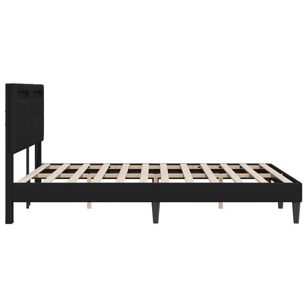 Grote foto vidaxl bedframe met led stripverlichting zwart 140 x 190 cm kunstleer antiek en kunst stoelen en banken