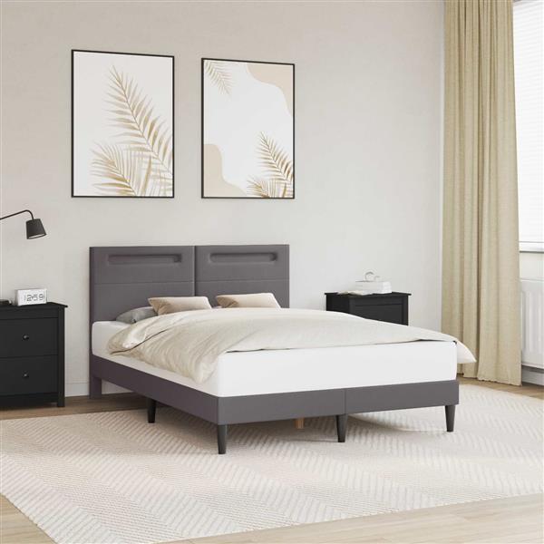 Grote foto vidaxl bedframe met led stripverlichting grijs 140 x 190 cm kunstleer antiek en kunst stoelen en banken