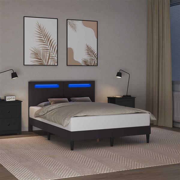 Grote foto vidaxl bedframe met led stripverlichting grijs 140 x 190 cm kunstleer antiek en kunst stoelen en banken