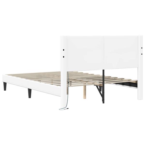 Grote foto vidaxl bedframe met led stripverlichting wit 120 x 200 cm kunstleer antiek en kunst stoelen en banken