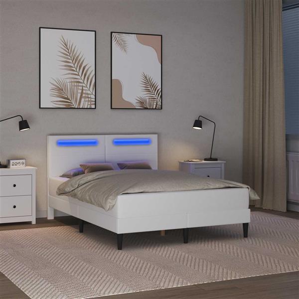 Grote foto vidaxl bedframe met led stripverlichting wit 120 x 190 cm kunstleer antiek en kunst stoelen en banken