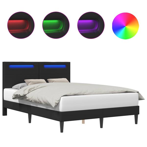 Grote foto vidaxl bedframe met led stripverlichting zwart 120 x 190 cm kunstleer antiek en kunst stoelen en banken