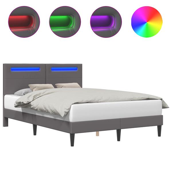 Grote foto vidaxl bedframe met led stripverlichting grijs 120 x 190 cm kunstleer antiek en kunst stoelen en banken