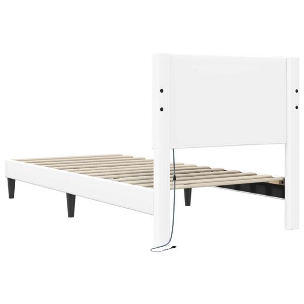 Grote foto vidaxl bedframe met led stripverlichting wit 100 x 200 cm kunstleer antiek en kunst stoelen en banken