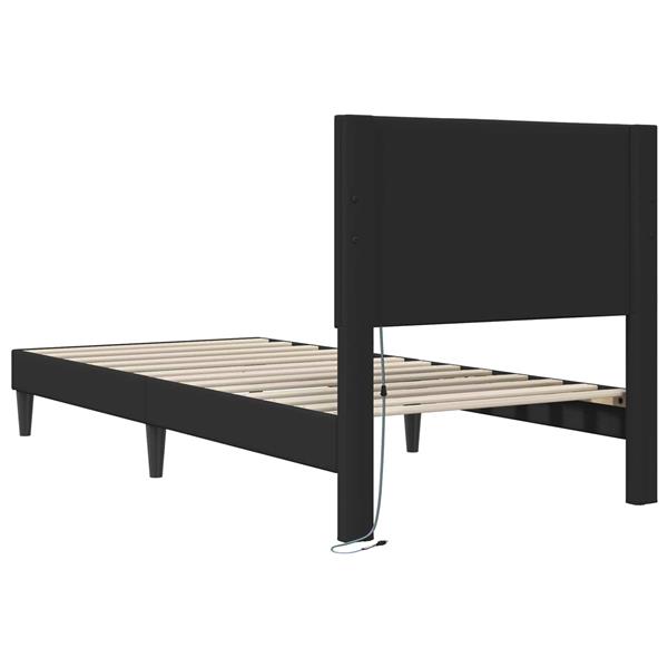 Grote foto vidaxl bedframe met led stripverlichting zwart 100 x 200 cm kunstleer antiek en kunst stoelen en banken