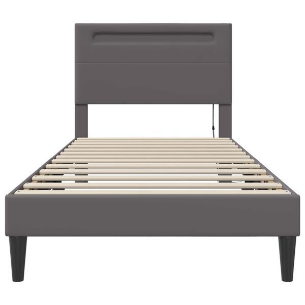 Grote foto vidaxl bedframe met led stripverlichting grijs 100 x 200 cm kunstleer antiek en kunst stoelen en banken