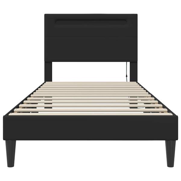 Grote foto vidaxl bedframe met led stripverlichting zwart 90 x 190 cm kunstleer antiek en kunst stoelen en banken