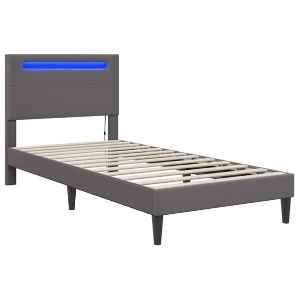 Grote foto vidaxl bedframe met led stripverlichting grijs 90 x 190 cm kunstleer antiek en kunst stoelen en banken
