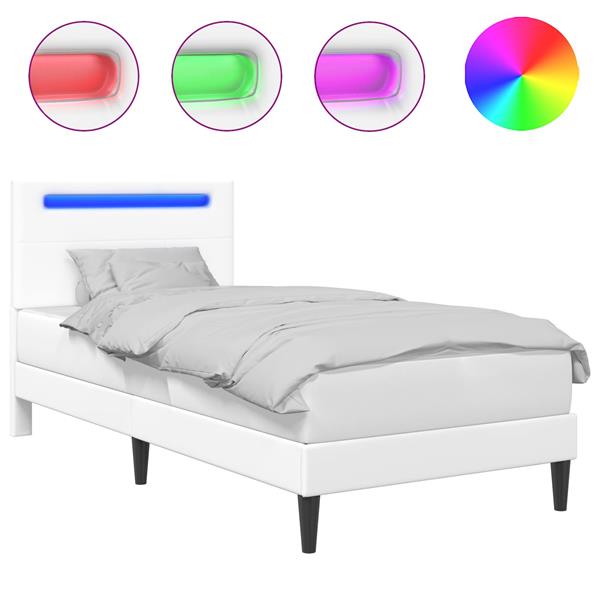 Grote foto vidaxl bedframe met led stripverlichting wit 80 x 200 cm kunstleer antiek en kunst stoelen en banken