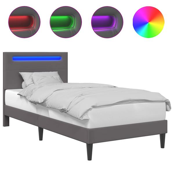 Grote foto vidaxl bedframe met led stripverlichting grijs 80 x 200 cm kunstleer antiek en kunst stoelen en banken