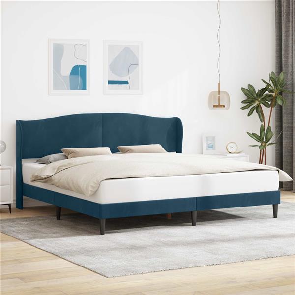 Grote foto vidaxl bedframe met hoofdeinde blauw 200 x 200 cm fluweel antiek en kunst stoelen en banken