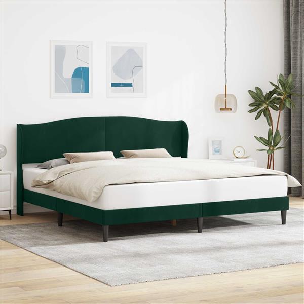 Grote foto vidaxl bedframe met hoofdeinde donkergroen 200 x 200 cm fluweel antiek en kunst stoelen en banken