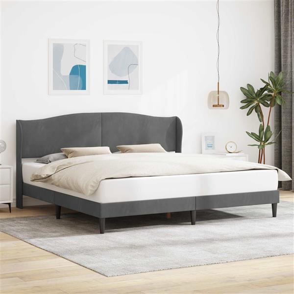 Grote foto vidaxl bedframe met hoofdeinde donkergrijs 200 x 200 cm fluweel antiek en kunst stoelen en banken