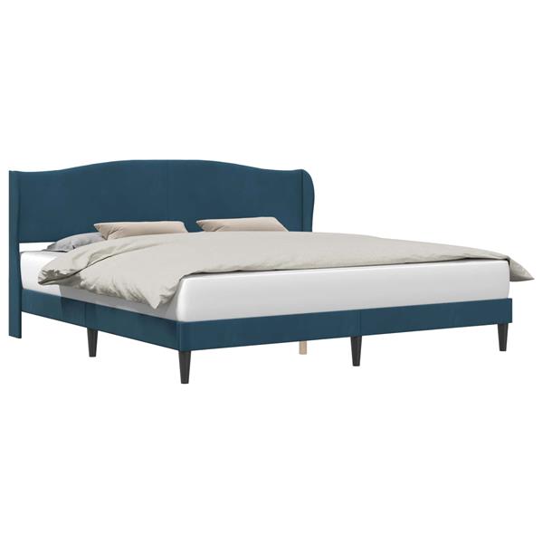 Grote foto vidaxl bedframe met hoofdeinde blauw 180 x 200 cm fluweel antiek en kunst stoelen en banken