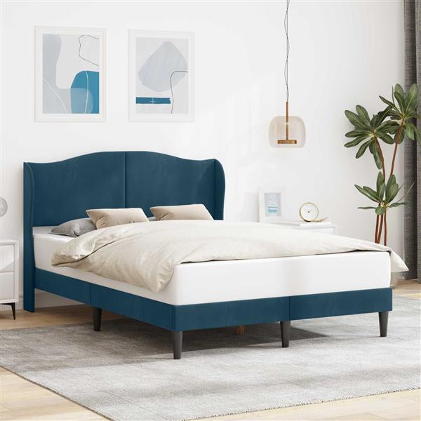 Grote foto vidaxl bedframe met hoofdeinde blauw 160 x 200 cm fluweel antiek en kunst stoelen en banken
