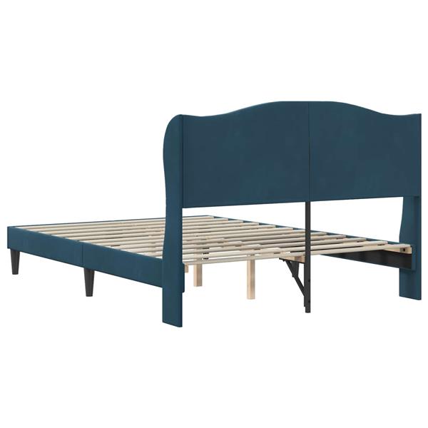 Grote foto vidaxl bedframe met hoofdeinde blauw 160 x 200 cm fluweel antiek en kunst stoelen en banken