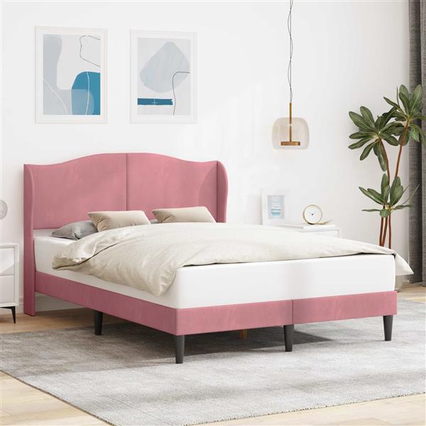 Grote foto vidaxl bedframe met hoofdeinde roze 160 x 200 cm fluweel antiek en kunst stoelen en banken
