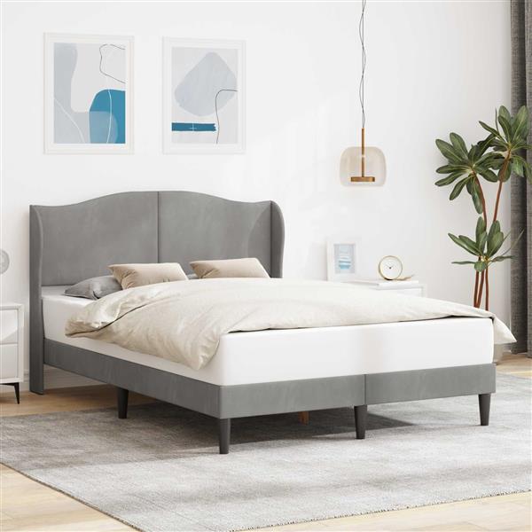 Grote foto vidaxl bedframe met hoofdeinde lichtgrijs 160 x 200 cm fluweel antiek en kunst stoelen en banken