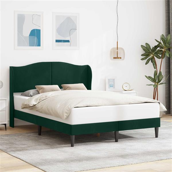 Grote foto vidaxl bedframe met hoofdeinde donkergroen 140 x 200 cm fluweel antiek en kunst stoelen en banken