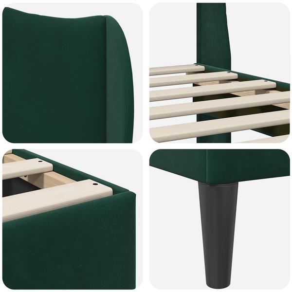 Grote foto vidaxl bedframe met hoofdeinde donkergroen 140 x 200 cm fluweel antiek en kunst stoelen en banken