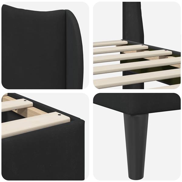 Grote foto vidaxl bedframe met hoofdeinde zwart 140 x 190 cm fluweel antiek en kunst stoelen en banken