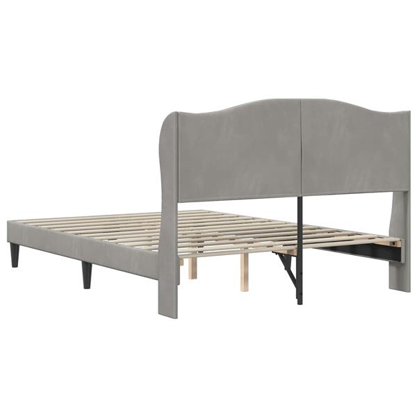 Grote foto vidaxl bedframe met hoofdeinde lichtgrijs 140 x 190 cm fluweel antiek en kunst stoelen en banken