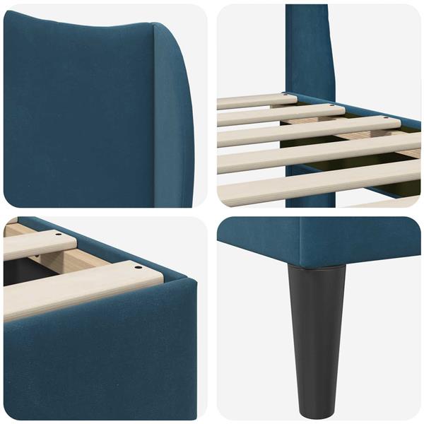 Grote foto vidaxl bedframe met hoofdeinde blauw 120 x 190 cm fluweel antiek en kunst stoelen en banken