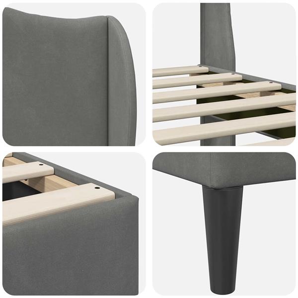 Grote foto vidaxl bedframe met hoofdeinde donkergrijs 120 x 190 cm fluweel antiek en kunst stoelen en banken